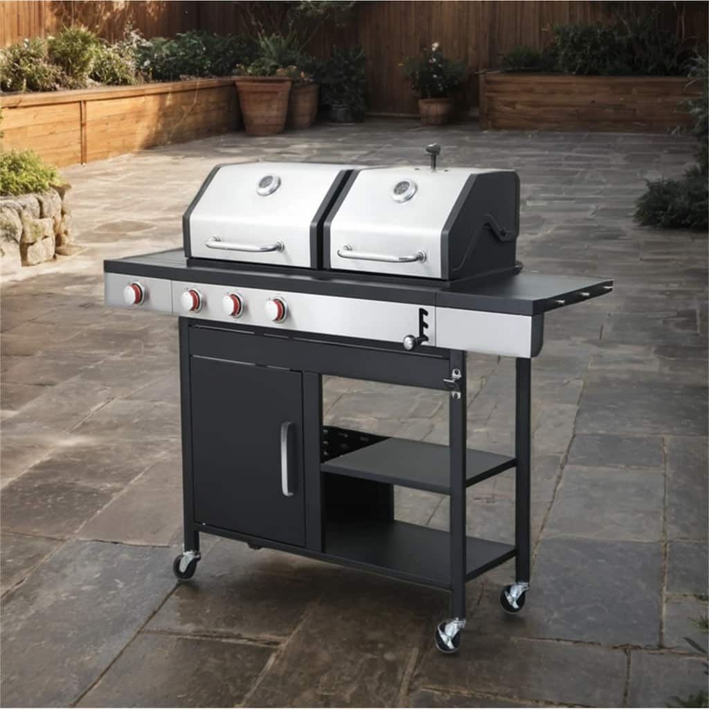 37230BTU Output 3 Burner Propane Gas BBQ Grill w/ Side Burner,Charcoal Grill