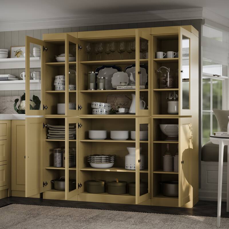 Palace Imports 100% Solid Wood 65" Pantry Cabinet with Clear Glass, Shaker Doors and Adjustable Shelves
