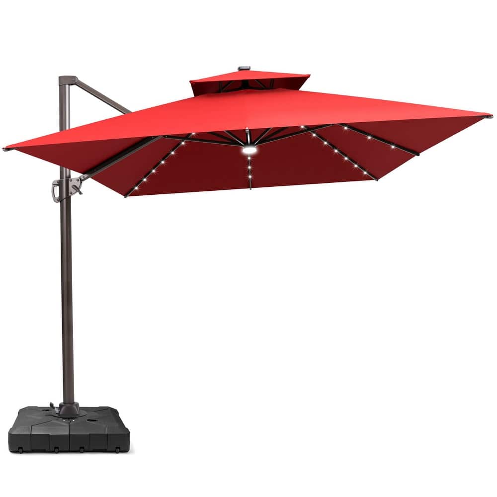 10 FT x 13 FT Outdoor Luxury Solar LED Patio Cantilever Umbrella with Base