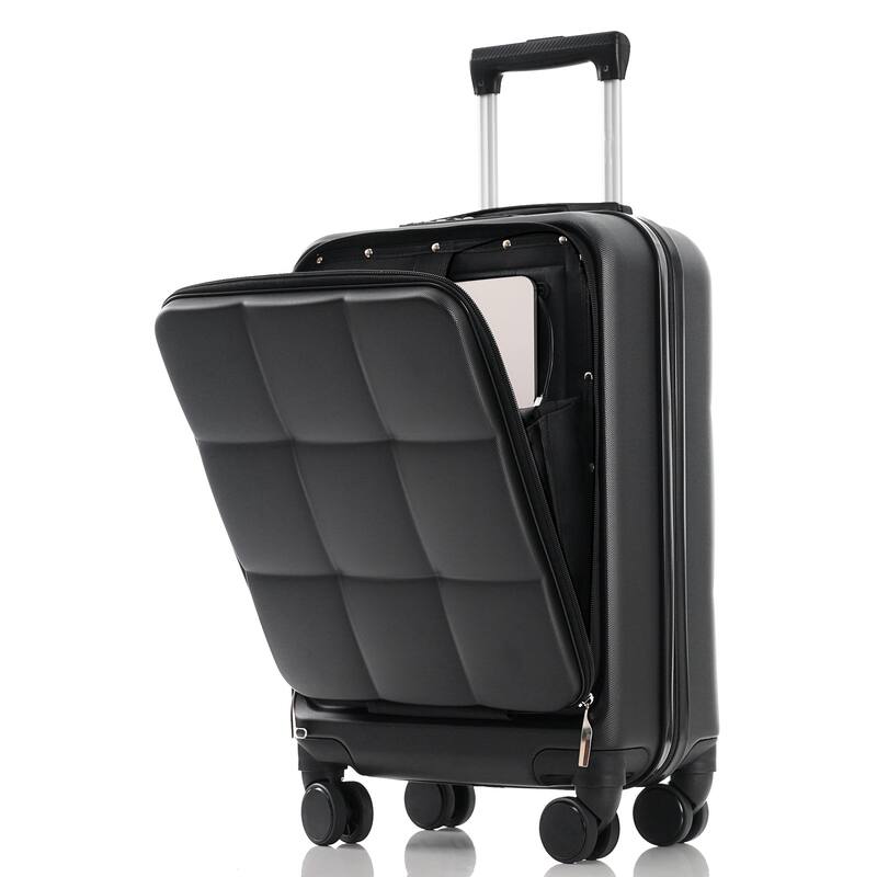 Merax Suitcases 3 Piece ABS Hardshell Front-Opening Luggage Sets with USB Port and Spinner Wheels & Cup Holder, for Men Women