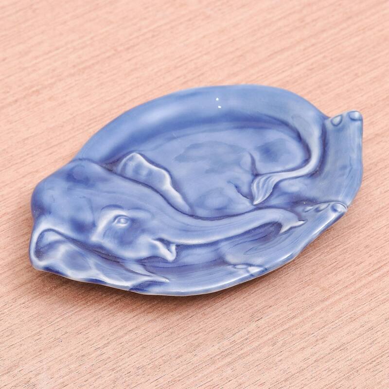 Novica Handmade Elephant At Rest In Blue Celadon Ceramic Plate
