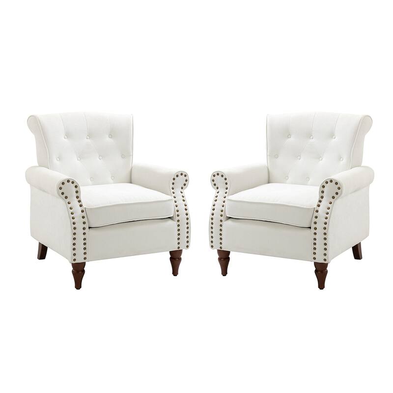 Indiges Comfy Upholstered Accent Armchair with Tufted Back Set of 2 for Bedroom Reading Office