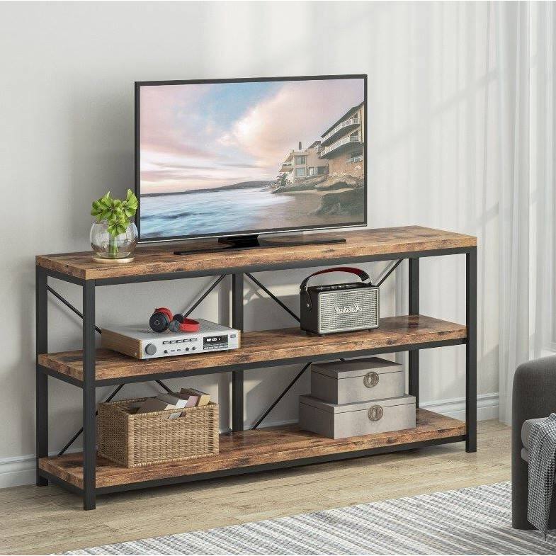 55 Inch Wooden Console Table with Sturdy Metal Frame Shelves for Storage and Decoration - 55.12”L x 11.81”W x 29.92”H