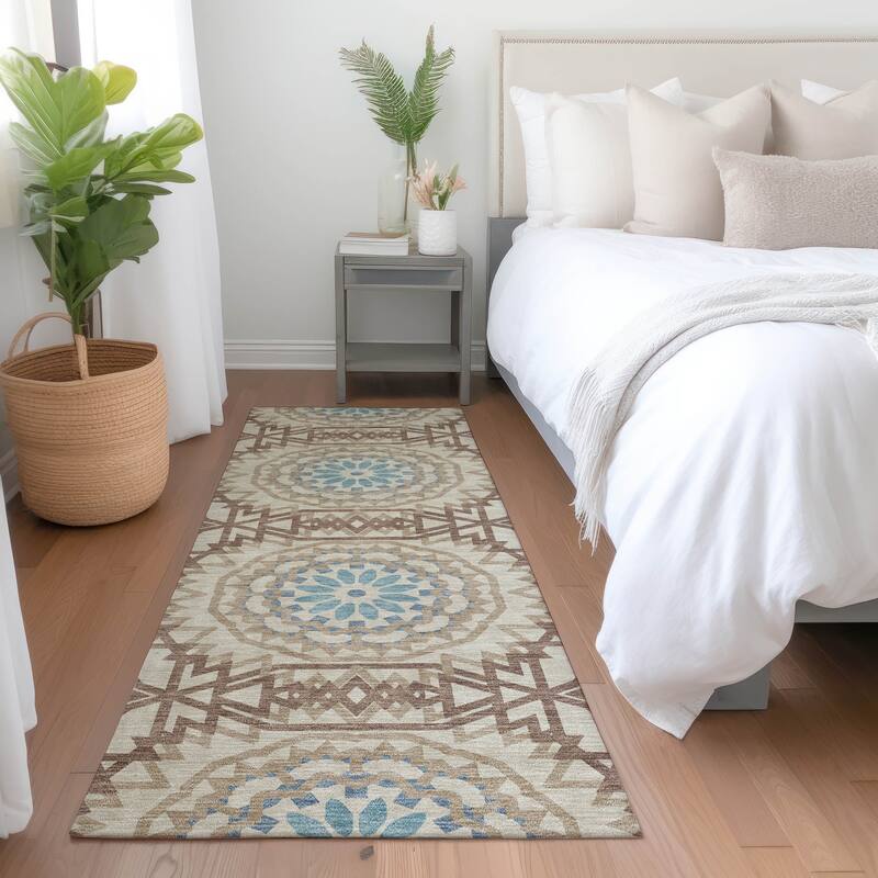 Machine Washable Indoor/ Outdoor Chantille Boho Moroccan Rug - Khaki - 2'3" x 7'6"