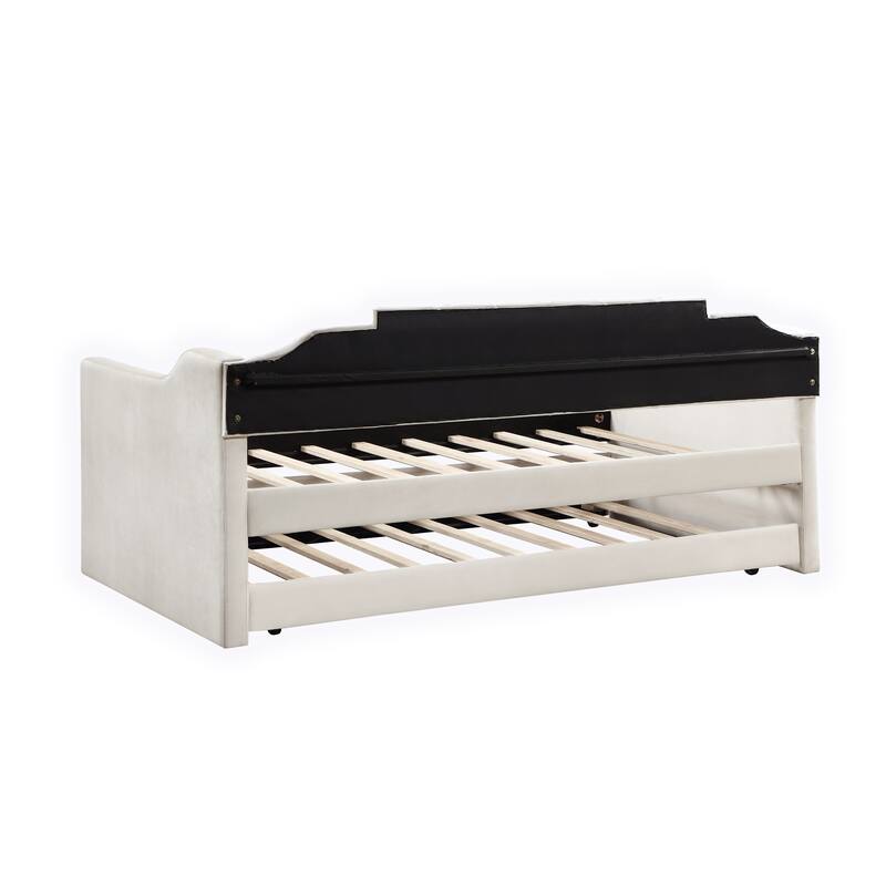 Modern Twin Size Upholstered Velvet Tufted Daybed with Trundle