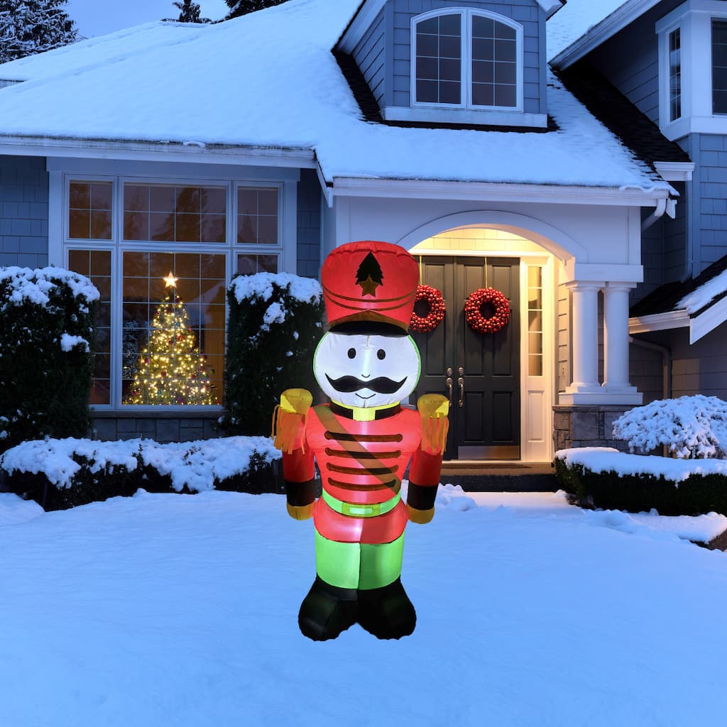 LED Lighted Inflatable Soldier Nutcracker Outdoor Christmas Decoration - 4.25' - Red
