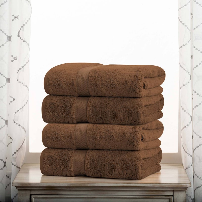 Superior Egyptian Cotton Pile Heavyweight Bath Towel Set of 4 - Chocolate Dark Brown