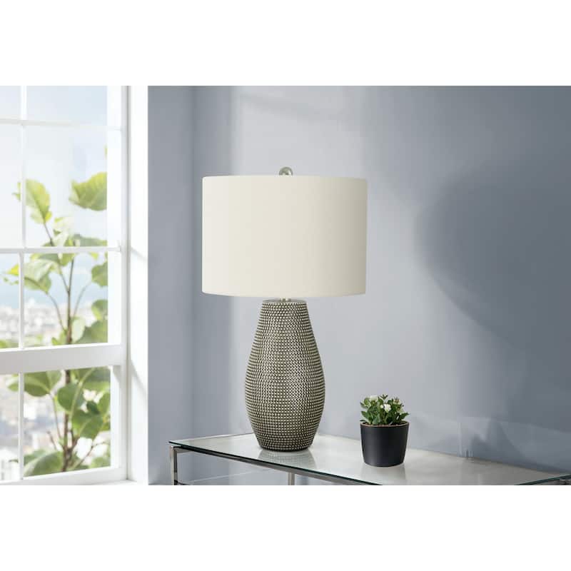 Contemporary Table Lamp 24 Inch Height Textured Resin Base Fabric Shade - Grey