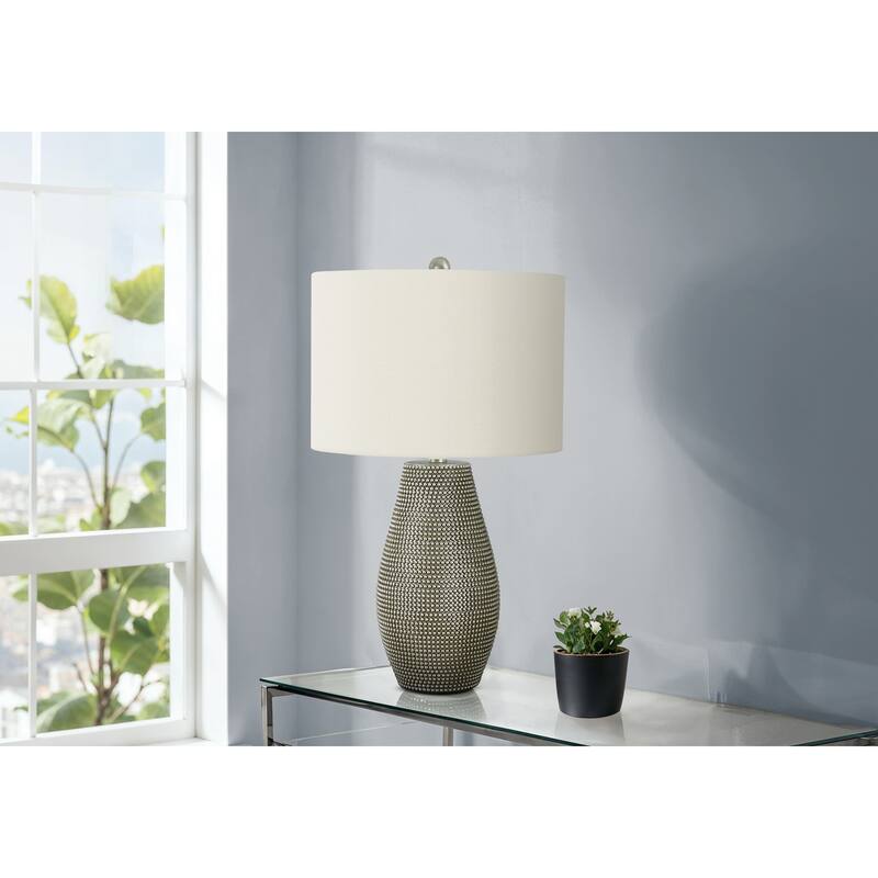 Lighting, 24"h, Table Lamp, Grey Resin, Ivory / Cream Shade, Contemporary