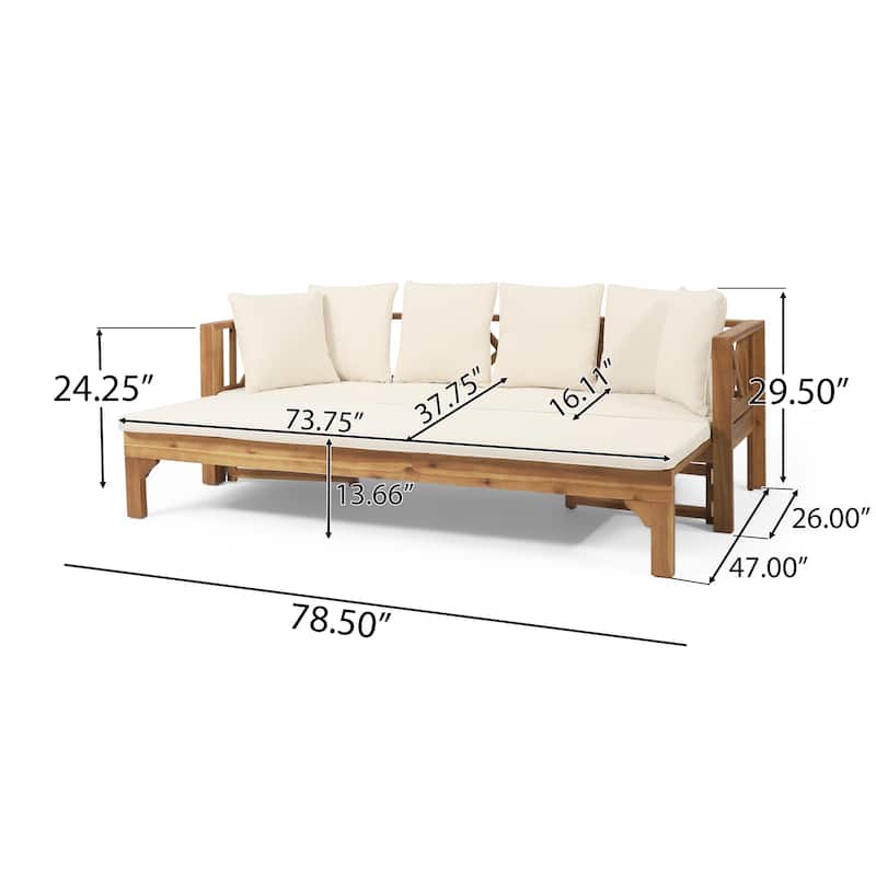Long Beach Outdoor Extendable Acacia Wood Daybed Sofa by Christopher Knight Home