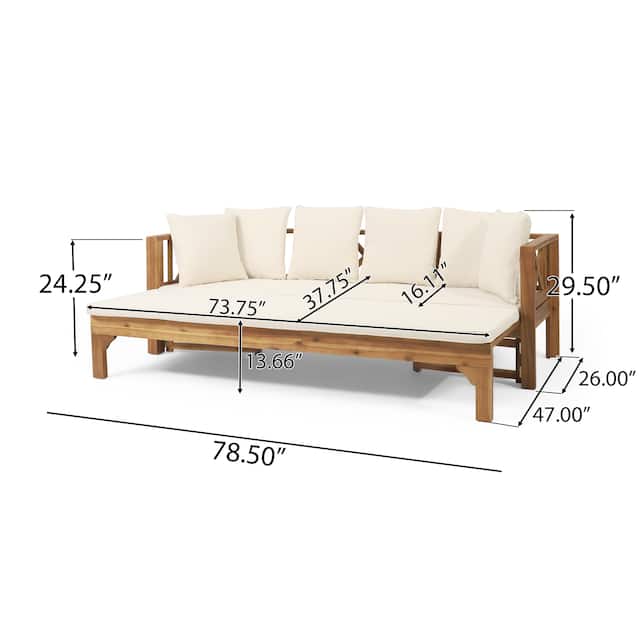 Long Beach Outdoor Extendable Acacia Wood Daybed Sofa by Christopher Knight Home