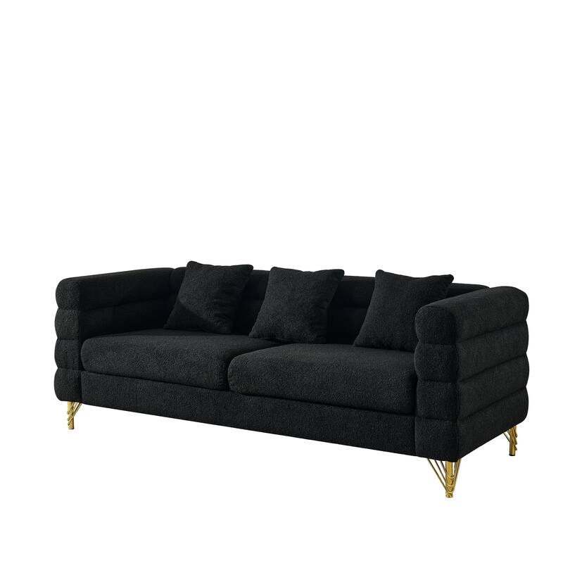 3+2 Teddy Fabric Sofa Combination - Chic Design with 5 Pillows