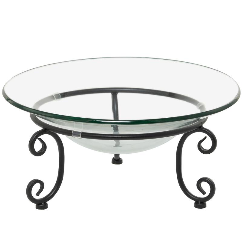 Clear Tempered Glass Kitchen Serving Bowl with Black Metal Scroll Stand