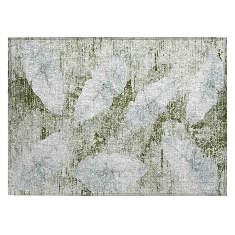 Machine Washable Indoor/Outdoor Modern Leaf Chantille Rug