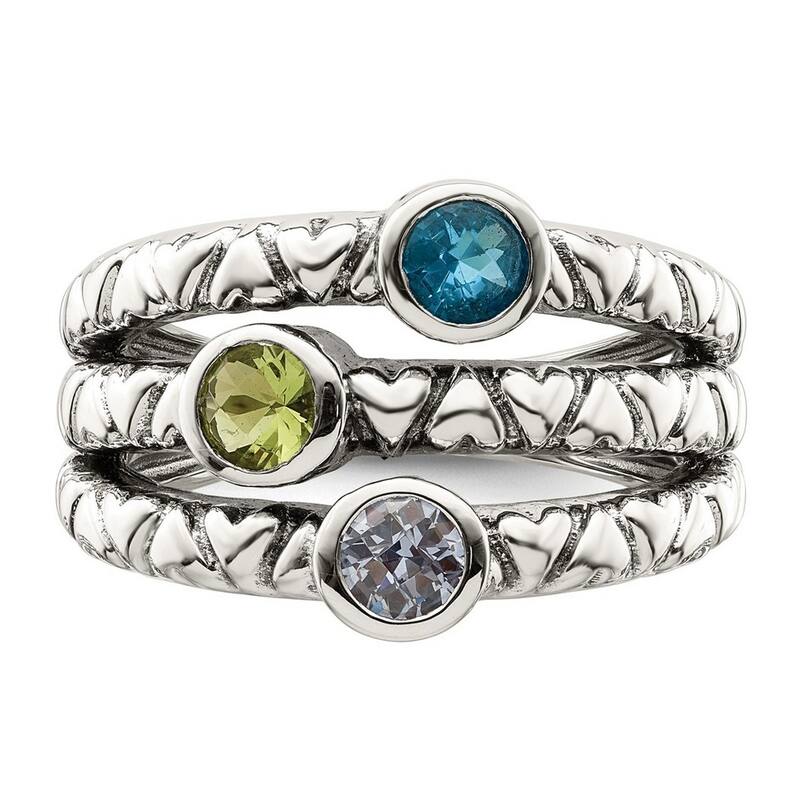 Curata 925 Sterling Silver Blue Green and Purple CZ Cubic Zirconia Oxidized Ring