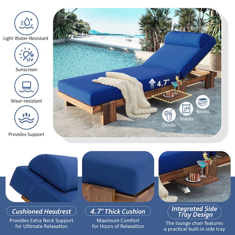 78.8-inch Outdoor Patio Lounge Chair with Adjustable Recliner, Headrest, and Retractable Side Tray