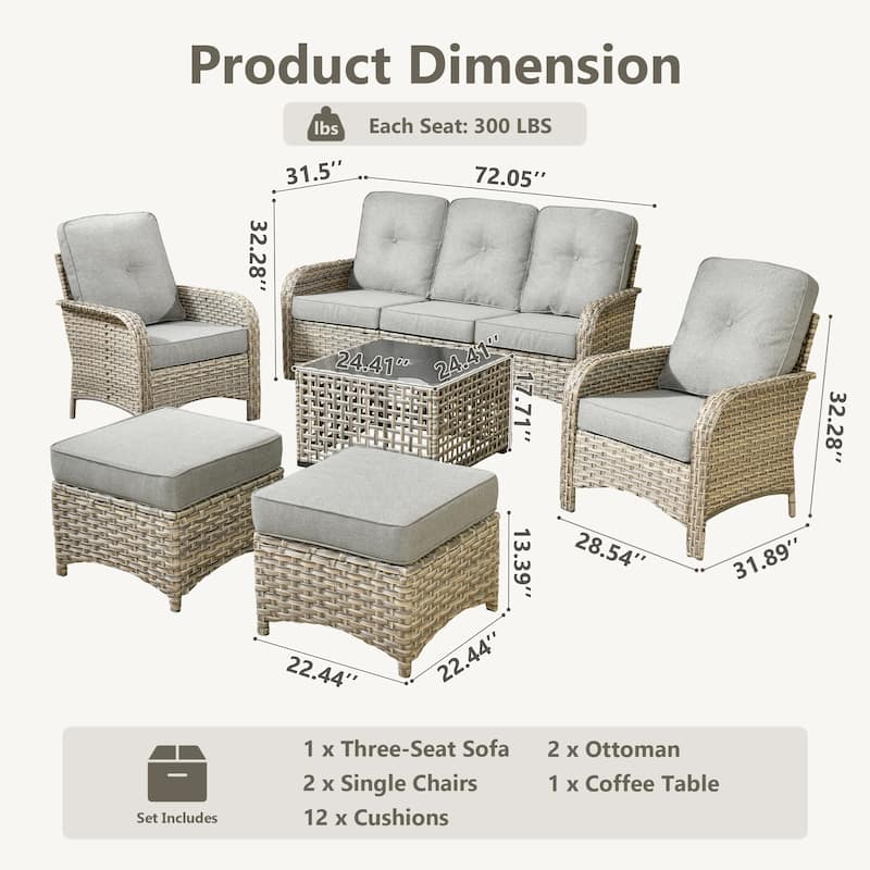 XIZZI 6-Piece Outdoor Wicker Patio Furniture Set with Coffee Table