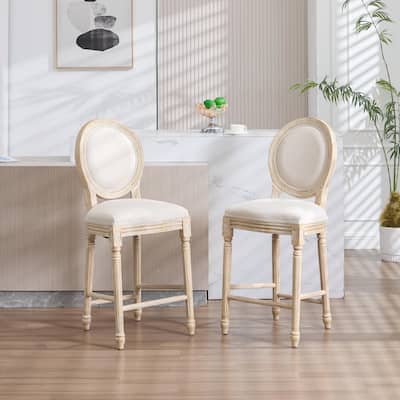 Set of 2 French Country Dining Chairs, Upholstered with Round Back Design