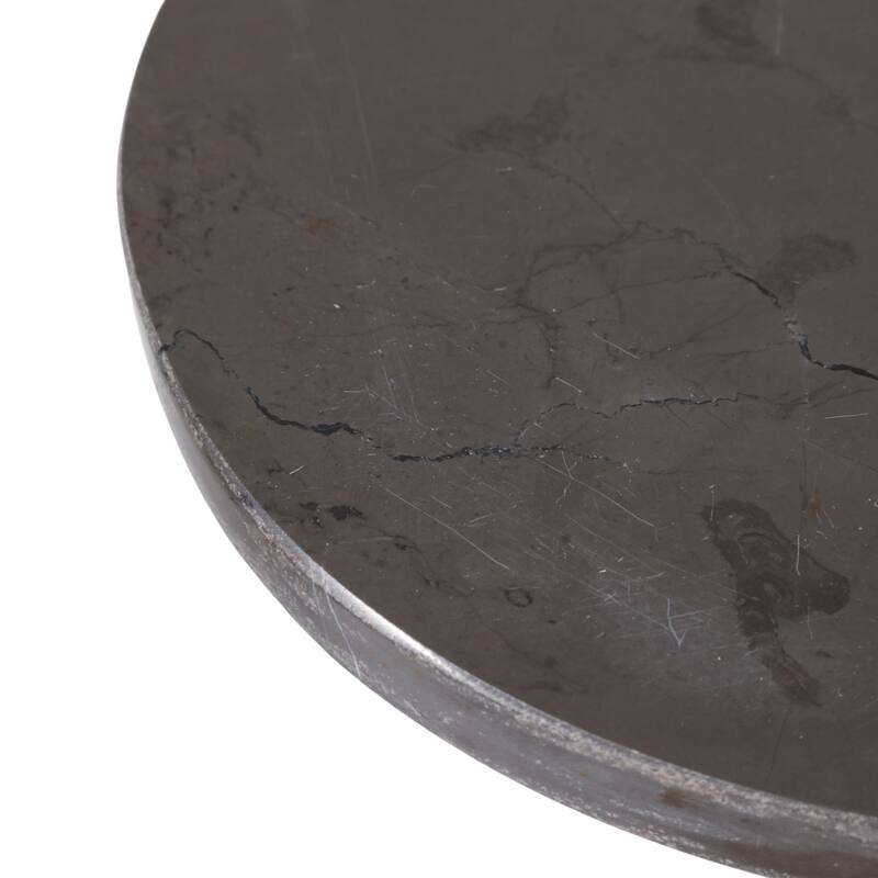 Marble Metal Side Table Round Top Narrow Geometric Base - 24" Grey - 24.0"