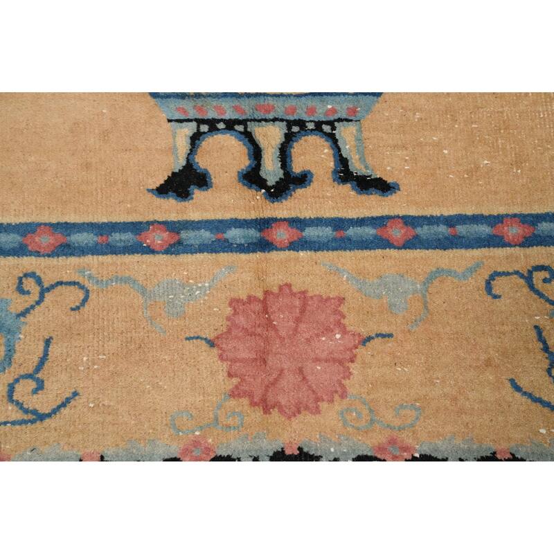 Hand Knotted Oriental 100% Wool Carpet Traditional Floral Oranges & Rust Art Deco Area Rug - 9' 9'' X 7' 11''