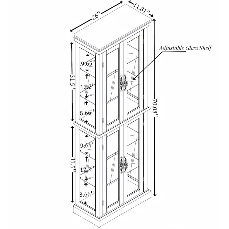 Elegant Lighted Glass Curio Display Cabinet,Bulb Included