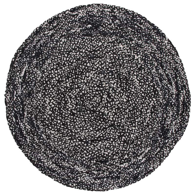 SAFAVIEH Georgine Handmade Nanny Braided Bohemian Cotton Rug - 6' Round - Black/Ivory