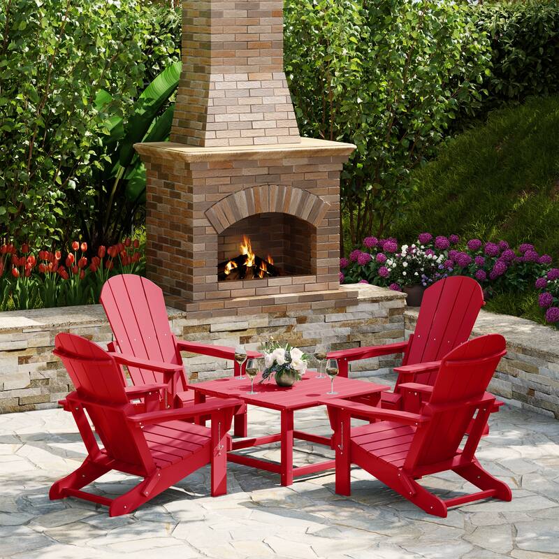 Laguna Outdoor 5-Piece Adirondack Chair With Square Coffee Table Conversation Set