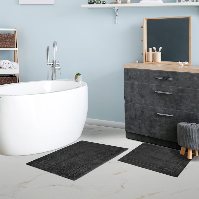 Superior Cotton Solid Non-slip Backing 2-Piece Bath Rug Set