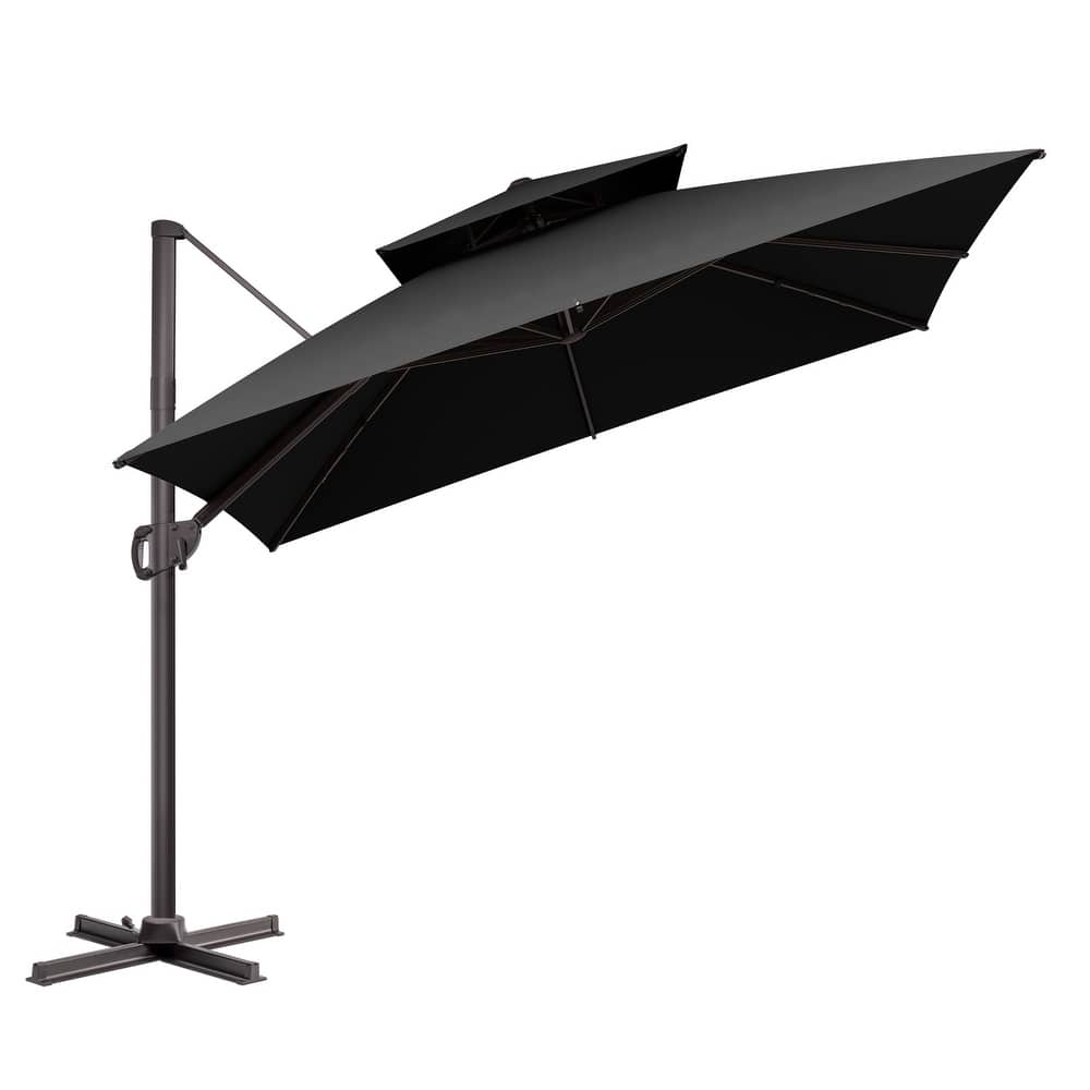 VredHom Double Top 10x10 FT Square Patio Aluminum Cantilever Umbrella with Cross Stand