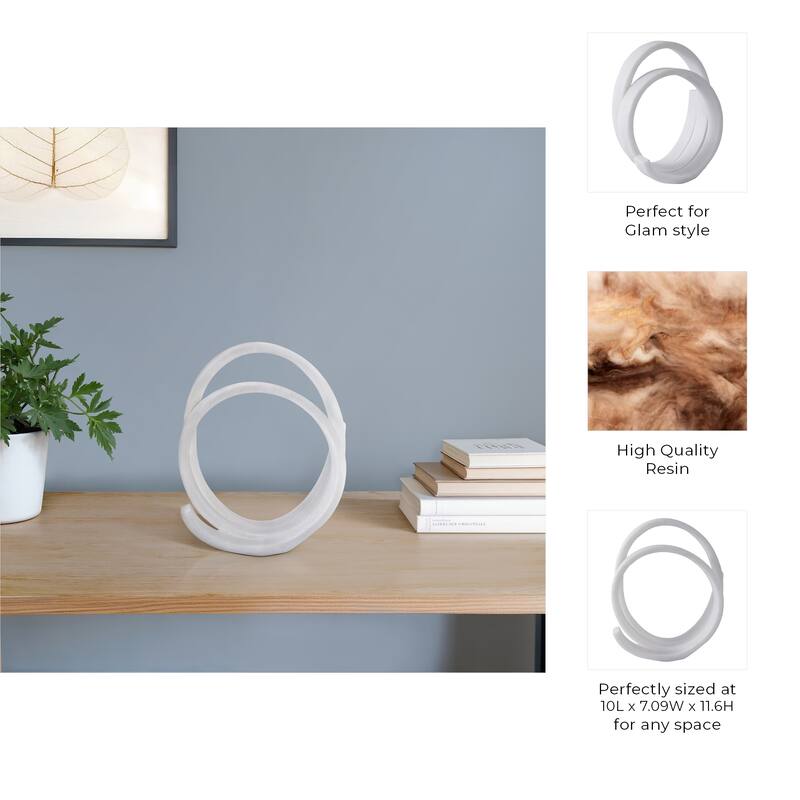 Resin Loopy Spiral Sculpture Decorative Object Glam Accent - 12" White - 10" x 7.09" x 11.6"