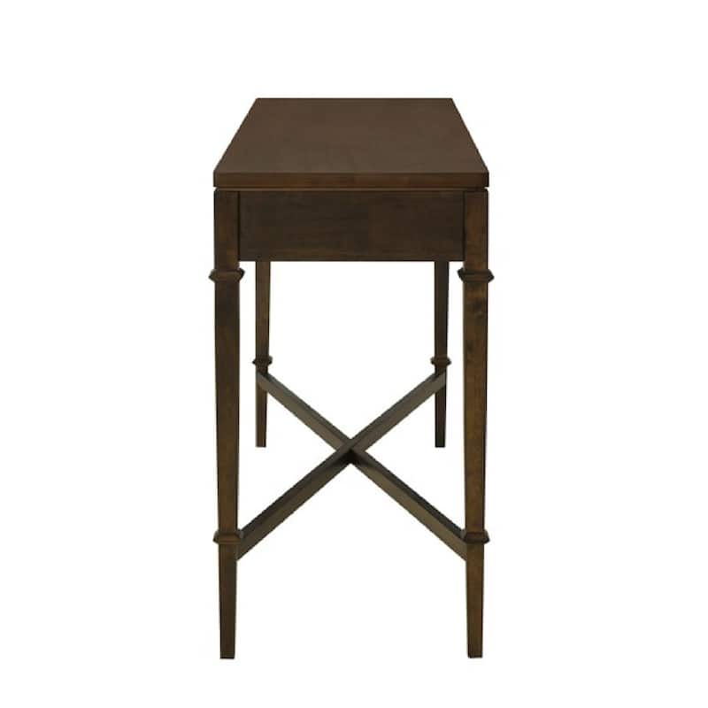 Roomfitters Fluted 2-Drawer Storage Console Table, Dark Brown Wood Veneer Entryway Accent Hall Table with Brass Hardware