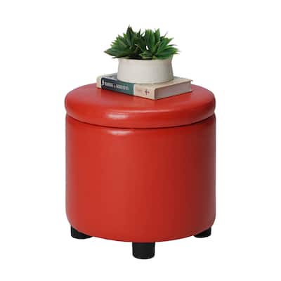 Modern Round Accent Storage Ottoman with Reversible Tray Lid for Seating, Serving and Compact Storage Solutions