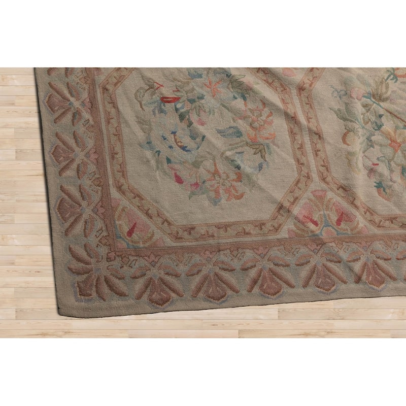 Hand Knotted French Aubusson Beige Flat Weave Wool Oriental Area Rug - 12' 5'' x 21' 11''