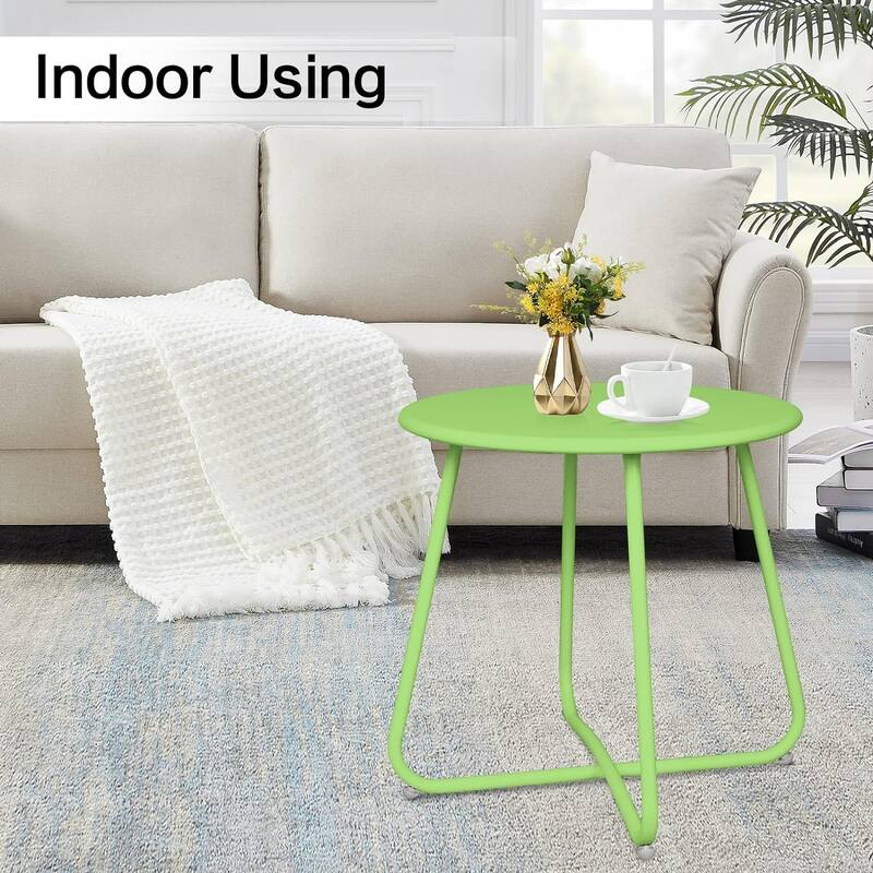 Patio Side Tables for Outside, Small End Table Accent Table Metal Round for Deck Garden Porch Balcony Yard Lawn