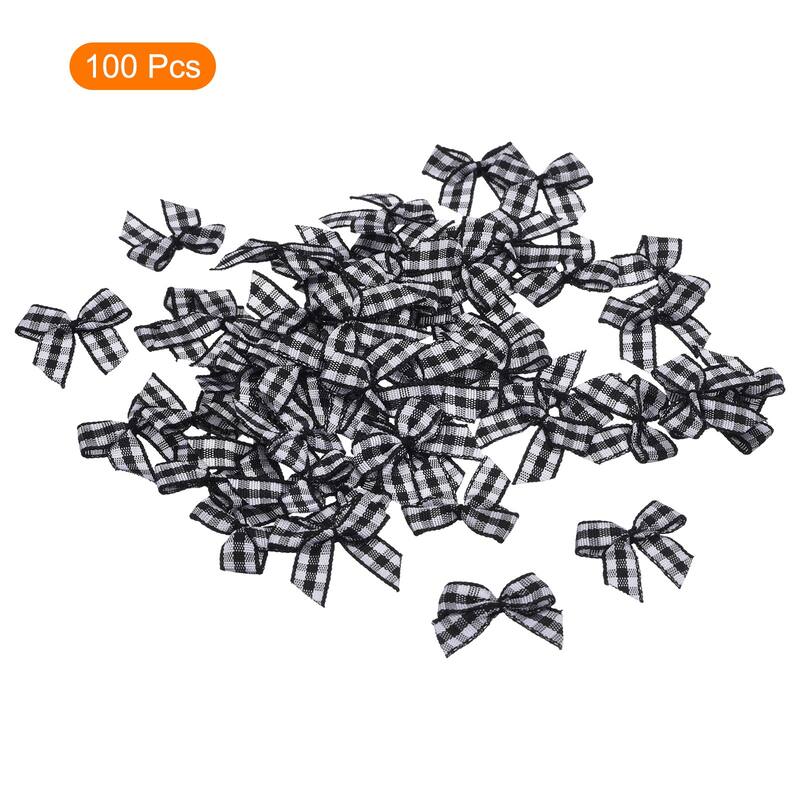 100Pcs Mini Gingham Ribbon Bow 1" Checkered Fabric Satin Ribbon Bows