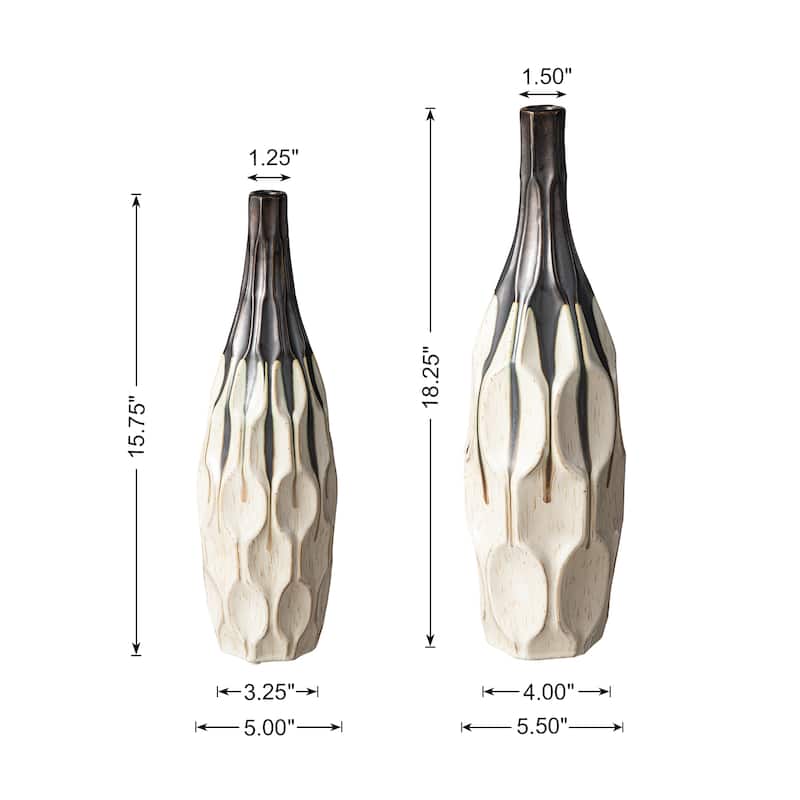 Glitzhome Contemporary Two-tone Color with Geometric Faceted Ceramic Table Vases 2-piece Set