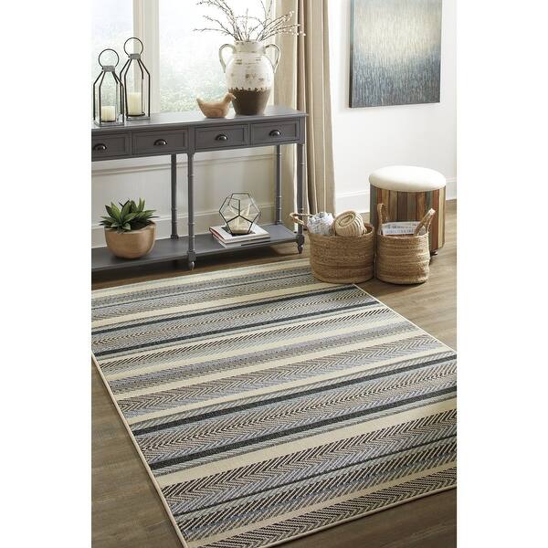 Shop Troost 8 X 10 Indoor Outdoor Striped Blue Cream Rug 8 X 10 Overstock 25482752