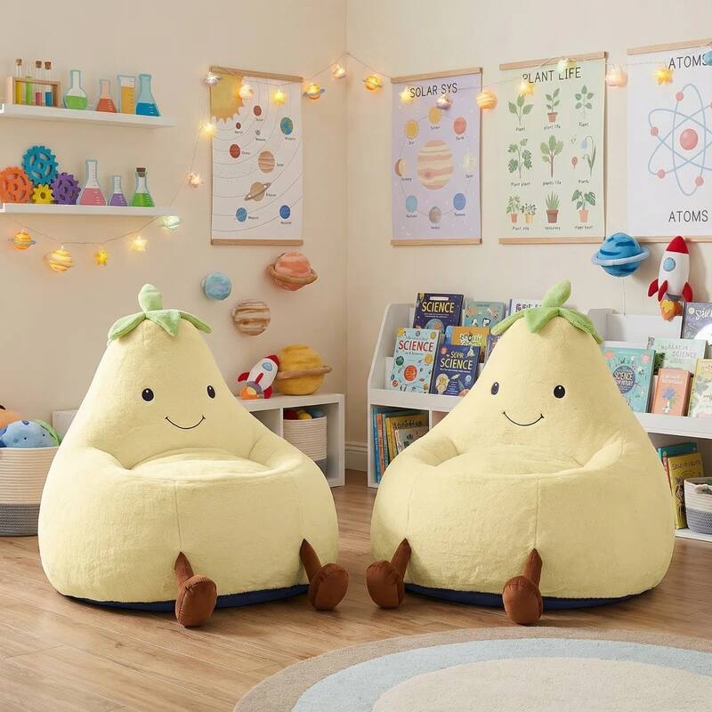 Kids Eggplant Bean Bag Chair and Crash Pad Lounger Seat for Gaming, Reading and Watching TV for Toddlers and Children's Rooms