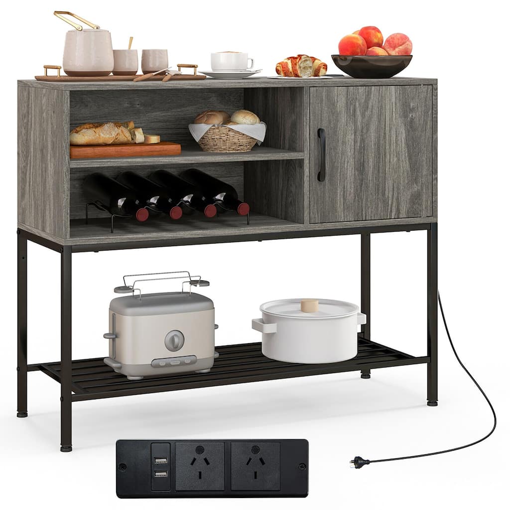 Gymax Buffet Sideboard w/ Power Outlets & USB Ports Wine Racks &
