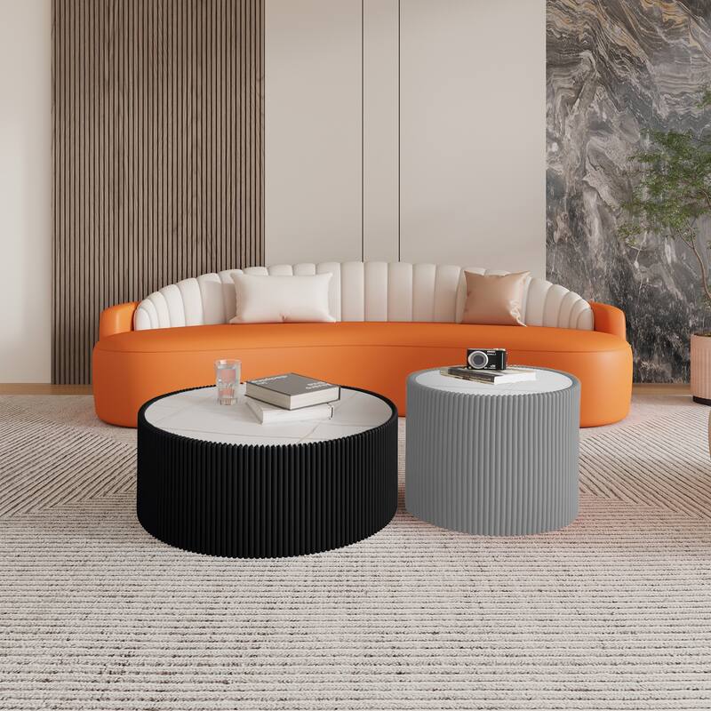 Light Marble Top Cylinder Shape Leather Coffee modern Sofa Table for Living Room furniture