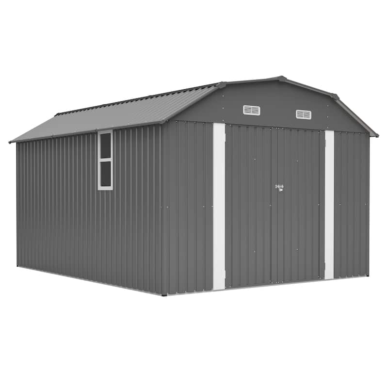 GDFStudio - Large Heavy Duty Rust-Resistant Metal Tool Shed Storage with Floor Frame & Lockable Doors for Easy Access