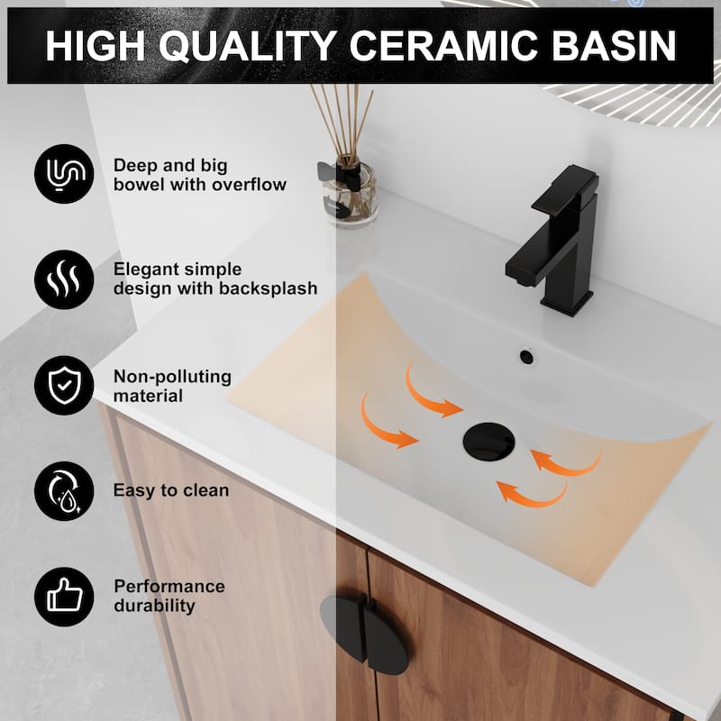 Malwee 24"/30" FreeStanding Bathroom Vanity, Floor Stand Bathroom Vanity with Sink,Soft Close Door and Adjustable shelf