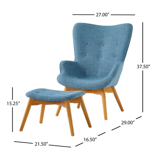 dimension image slide 1 of 7, Hariata Mid-Century Modern Wingback Fabric Chair/Ottoman Set by Christopher Knight Home