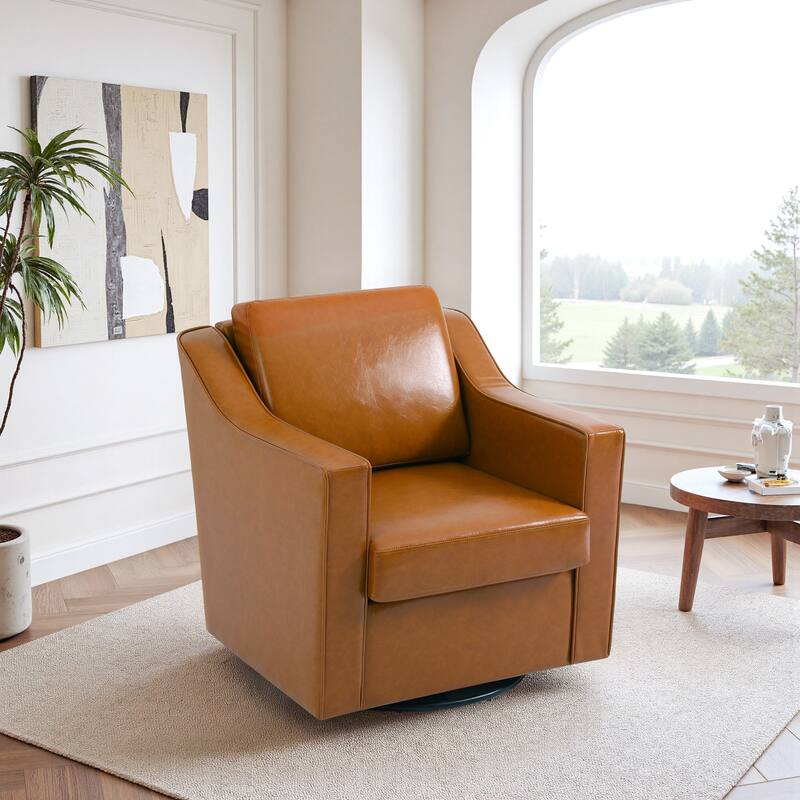 UIXE Chenille/Leather Swivel Barrel Chair Accent Chairs For Living Room