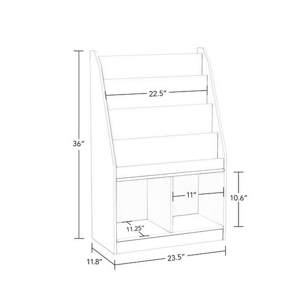 dimension image slide 2 of 3, RiverRidge Kids Bookshelf and Toy Storage Organizer with 4 Racks and 2 Cubbies for Playroom, Nursery