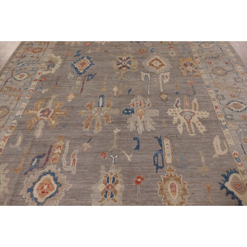 Grey Oushak Turkish Area Rug Hand-Knotted Vegetable Dye Wool Carpet - 8'4" x 9'11"