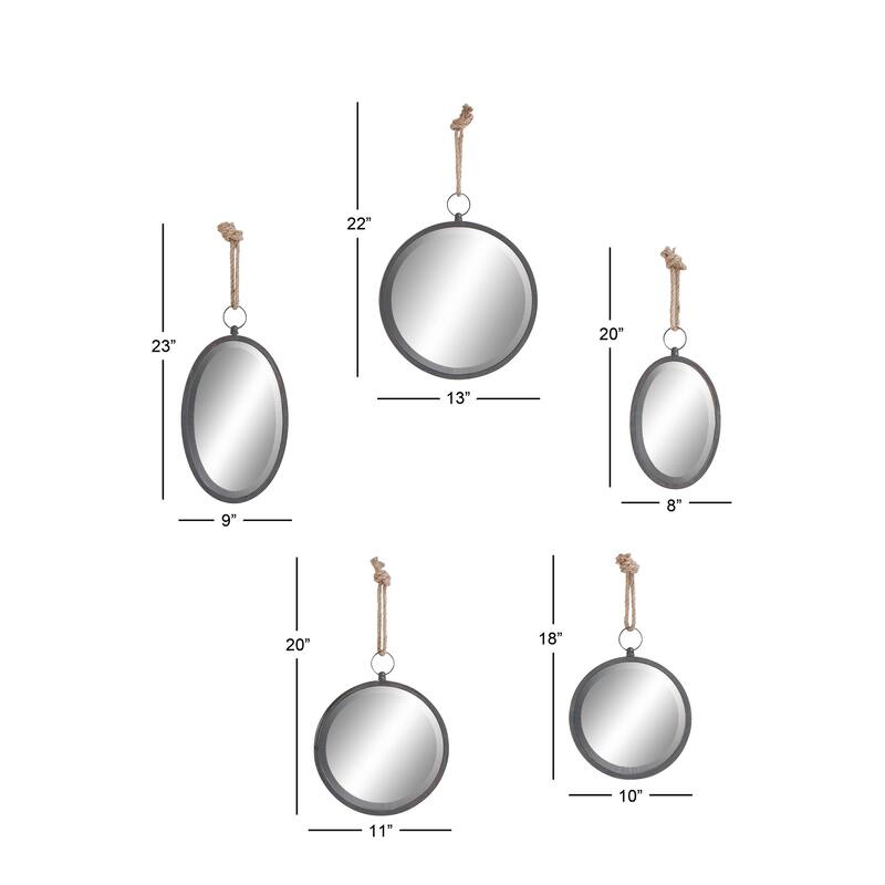 Metal Wall Mirror with Hanging Rope - Set of 5 Gray - Roche River Decor
