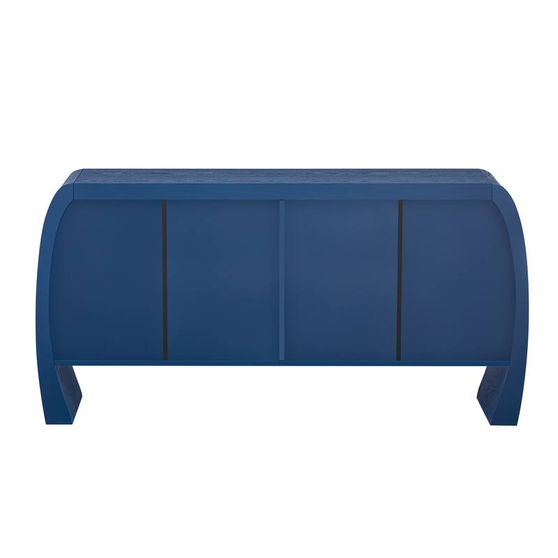 Four-Door Ash Veneer Storage Cabinet with Curved Legs