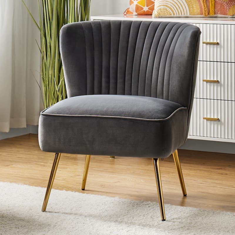 Monica 22''W Upholstered Modern Tufted Accent Side Chair with Gold Legs by HULALA HOME - GREY
