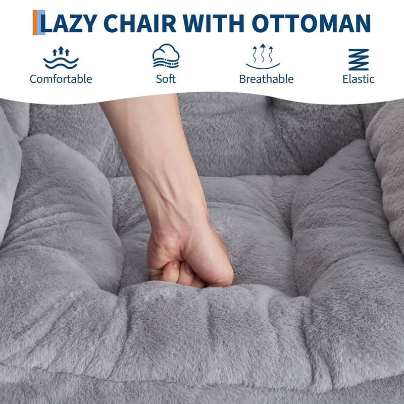 2Pcs Lazy Chair with Ottoman, Modern Lounge Accent Chair,Leisure Sofa Armchair with Footrest,Reading Armchair
